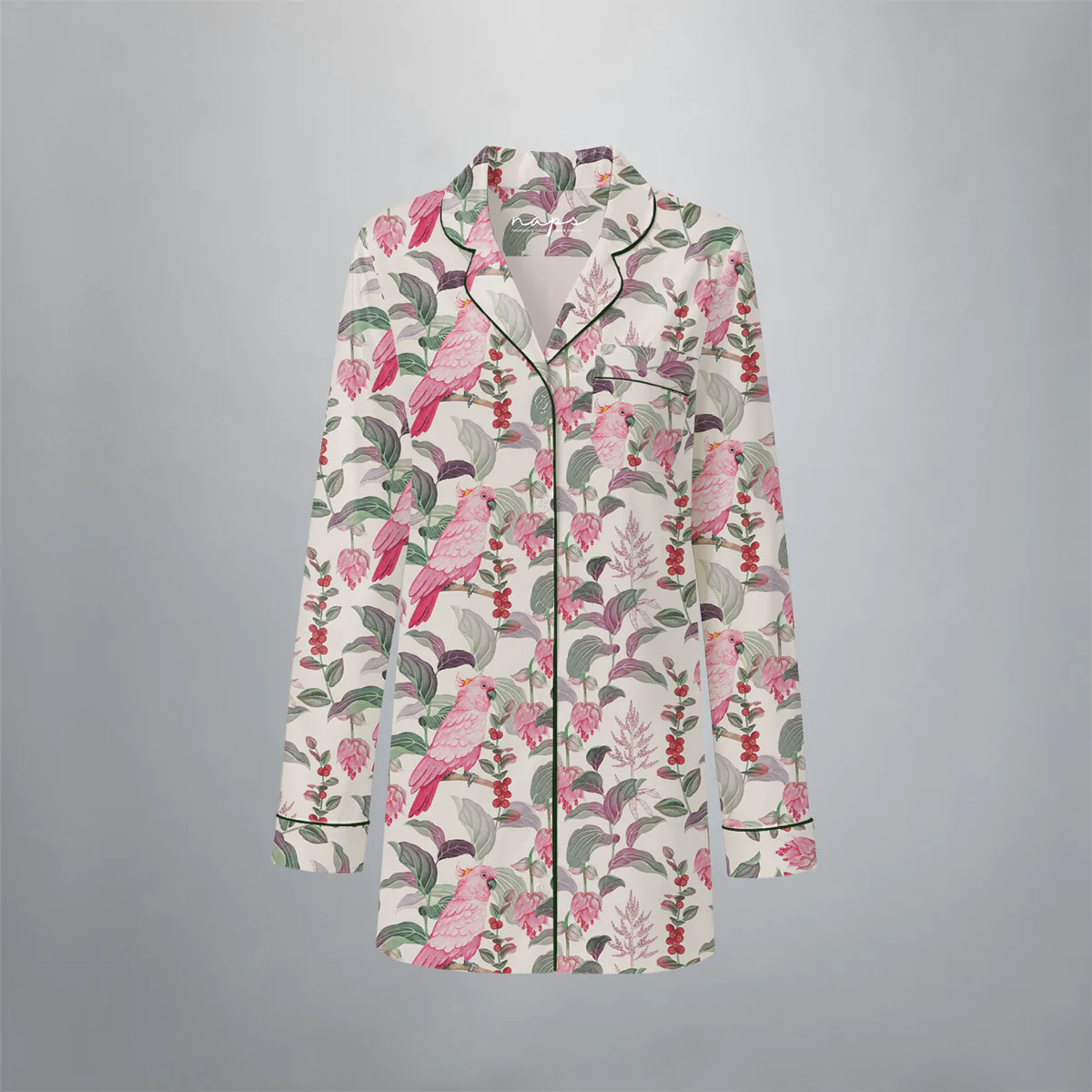 Camisola manga longa feminina Naps na estampa Voo Sereno, em tecido 100% algodão com toque acetinado e modelagem solta