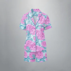 Pijama feminino Bouquet Celeste manga curta e shorts