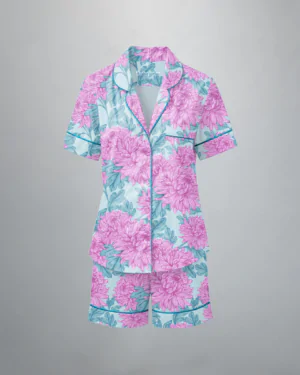 Pijama feminino Bouquet Celeste manga curta e shorts