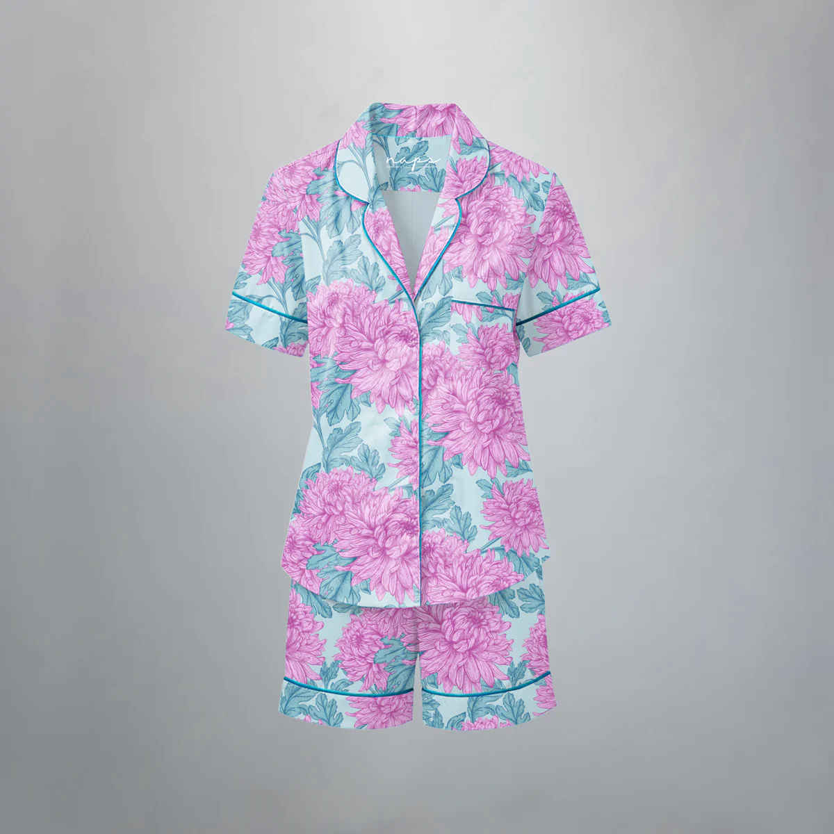 Pijama feminino Bouquet Celeste manga curta e shorts