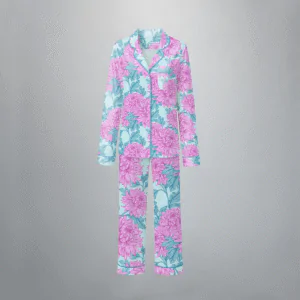 Conjunto pijama feminino Naps na estampa Bouquet Celeste, em tecido 100% algodão com toque acetinado e modelagem solta, composto por camisa manga longa e calça