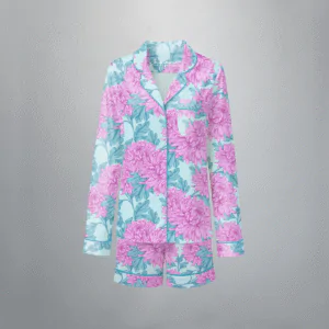 Pijama feminino Bouquet Celeste manga longa e shorts