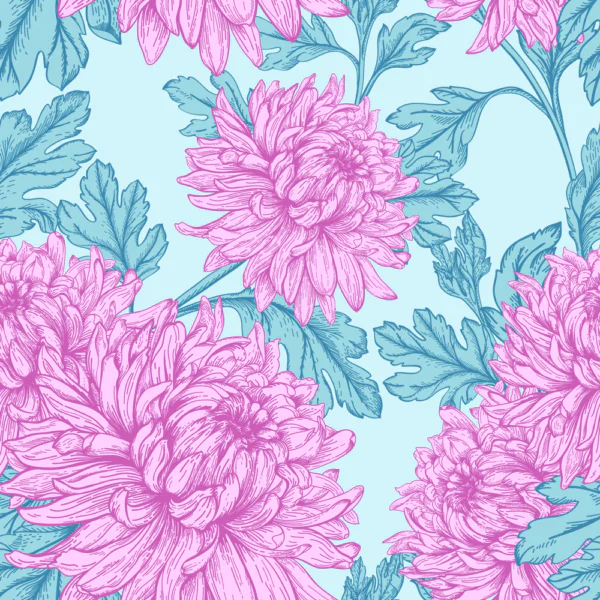 Estampa Naps Bouquet Celeste em algodão premium com flores rosadas e folhagens azuladas