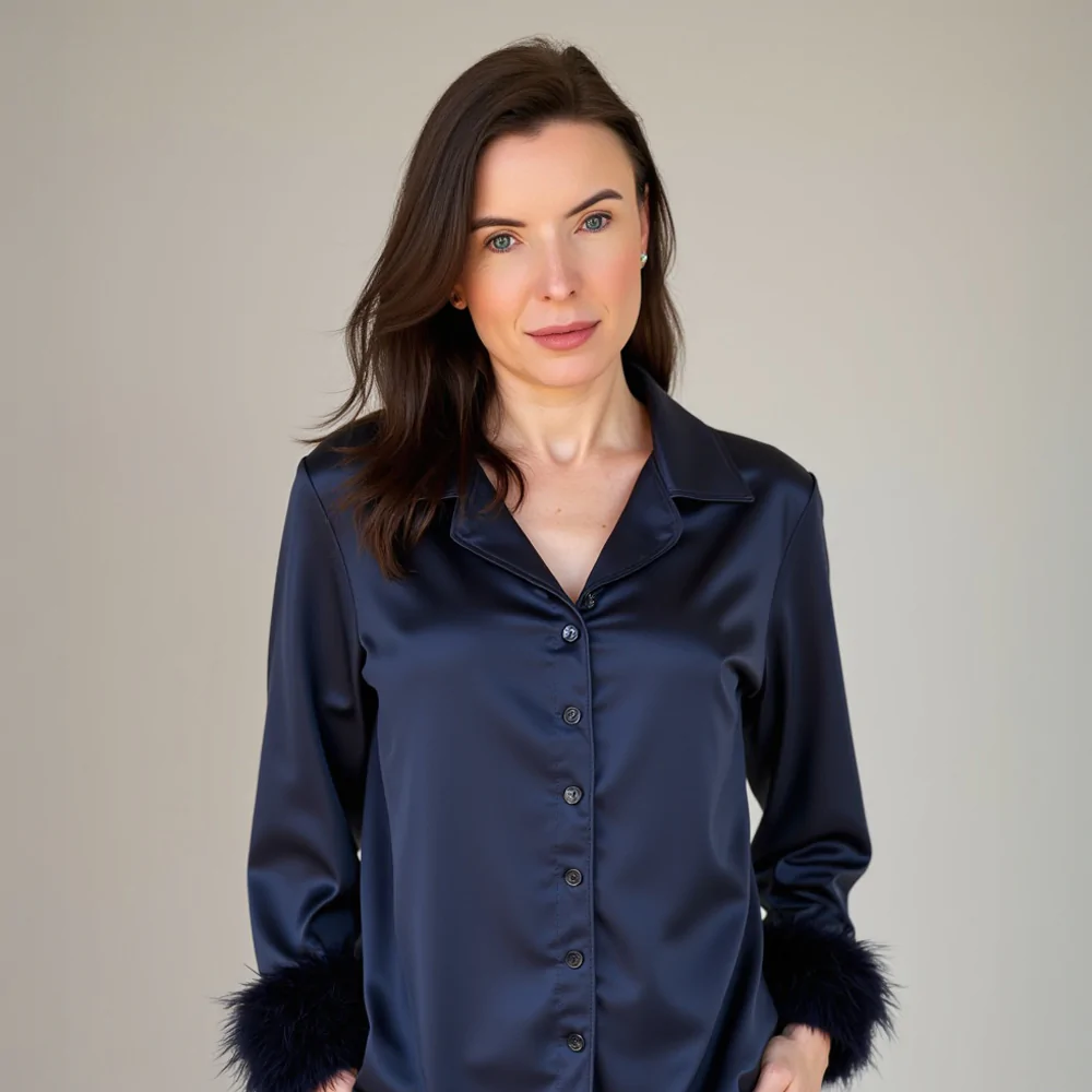 Pijama feminino liso com plumas