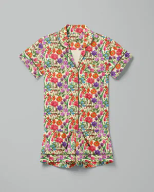 Pijama feminino Doce Jardim manga curta e shorts