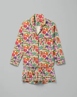 Pijama feminino Doce Jardim manga longa e shorts