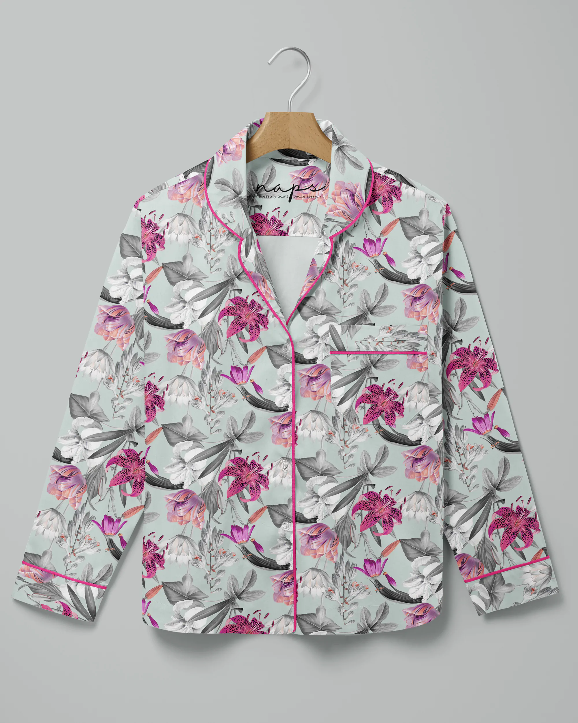 Pijama feminino Lilies Iceberg manga longa e shorts - Imagem 2
