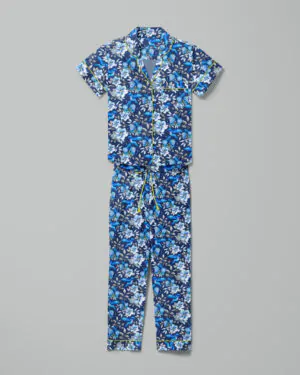 Pijama feminino Azul Silencioso manga curta e calça