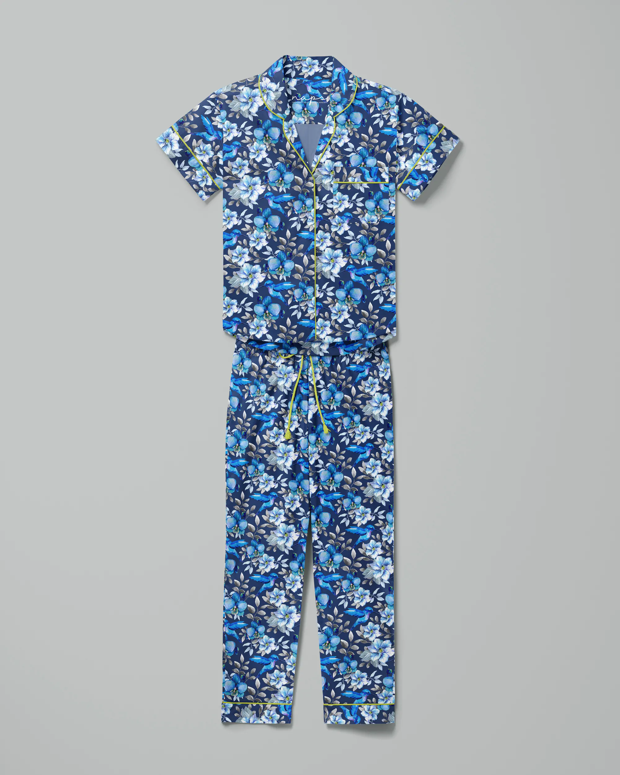 Pijama feminino Azul Silencioso manga curta e calça
