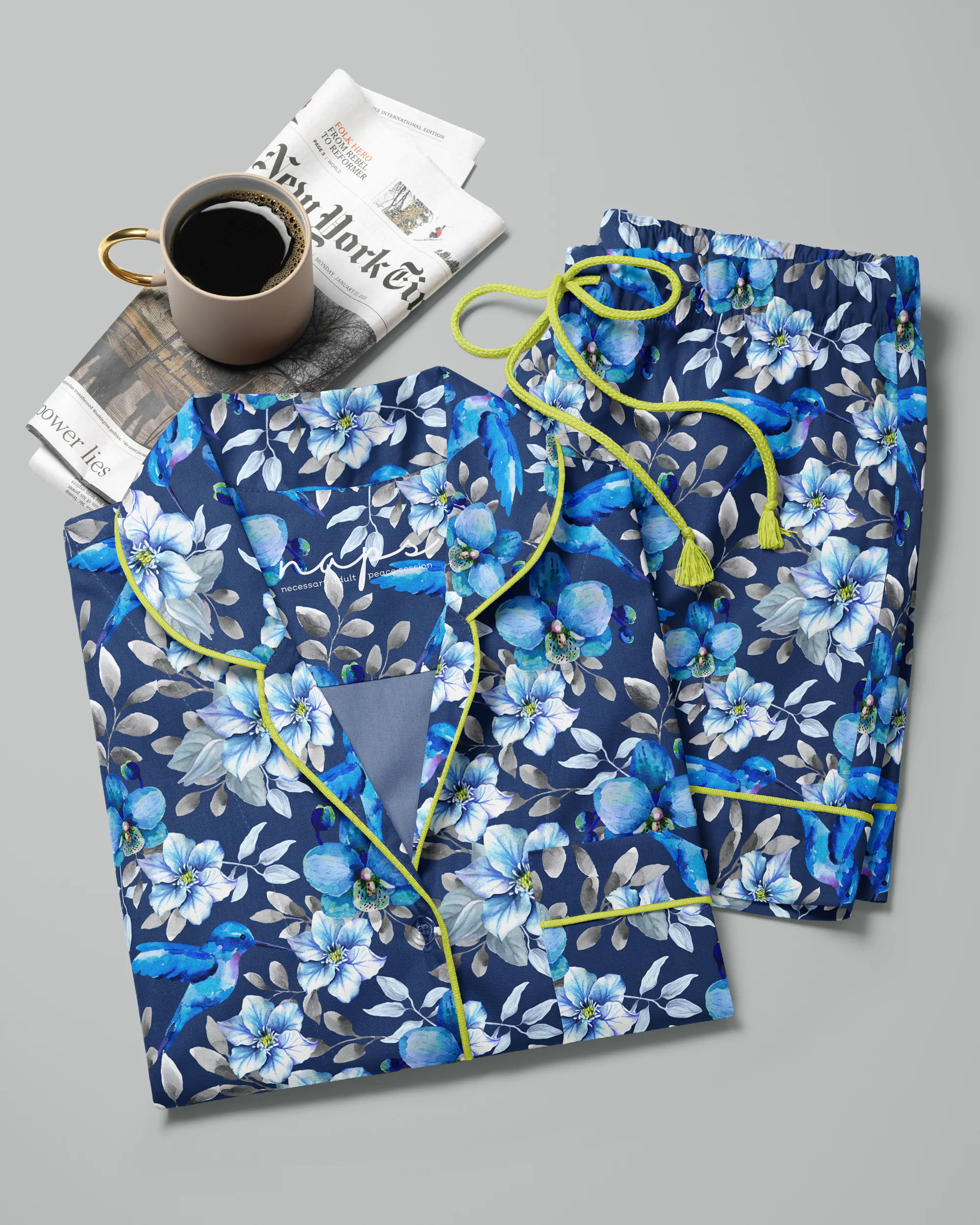 Pijama feminino Azul Silencioso manga curta e shorts - Imagem 7