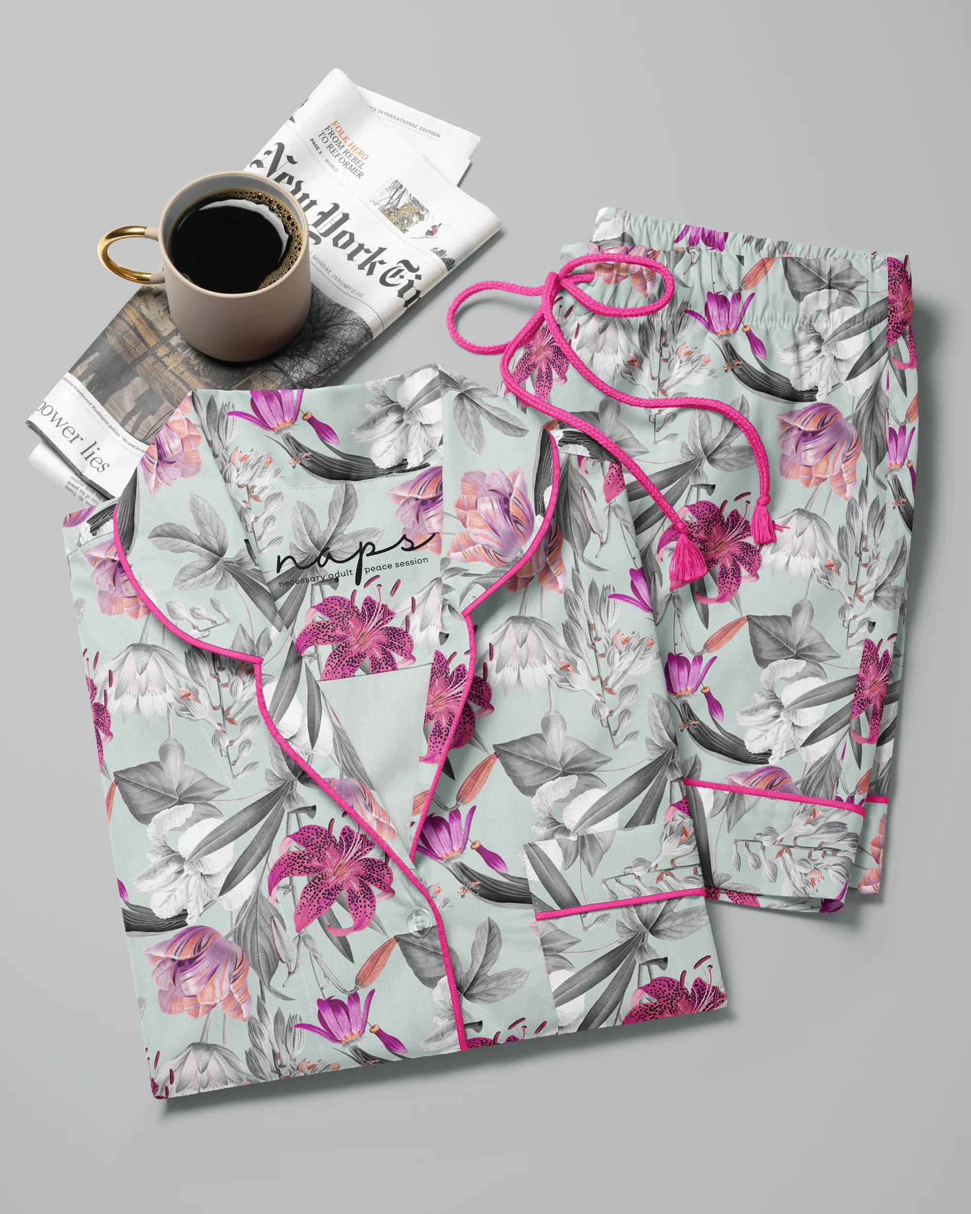 Pijama feminino Lilies Iceberg manga curta e shorts - Imagem 8