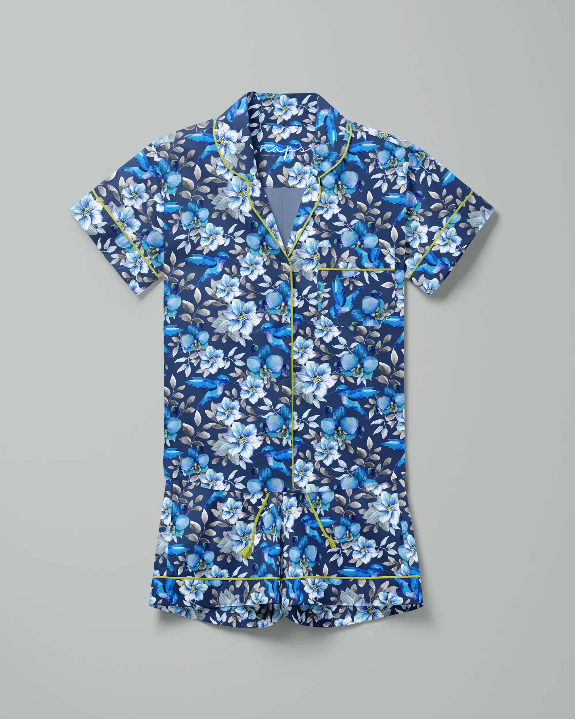 Pijama feminino Azul Silencioso manga curta e shorts
