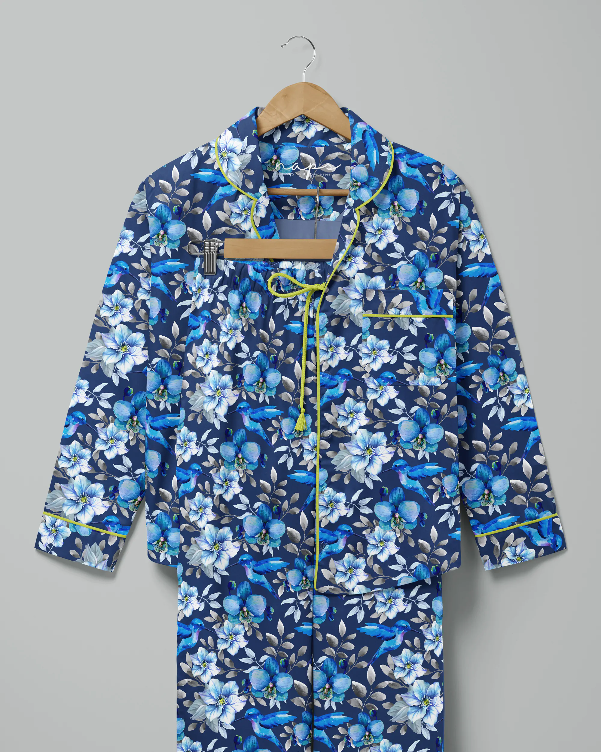 Pijama feminino Azul Silencioso manga longa e calça - Imagem 2