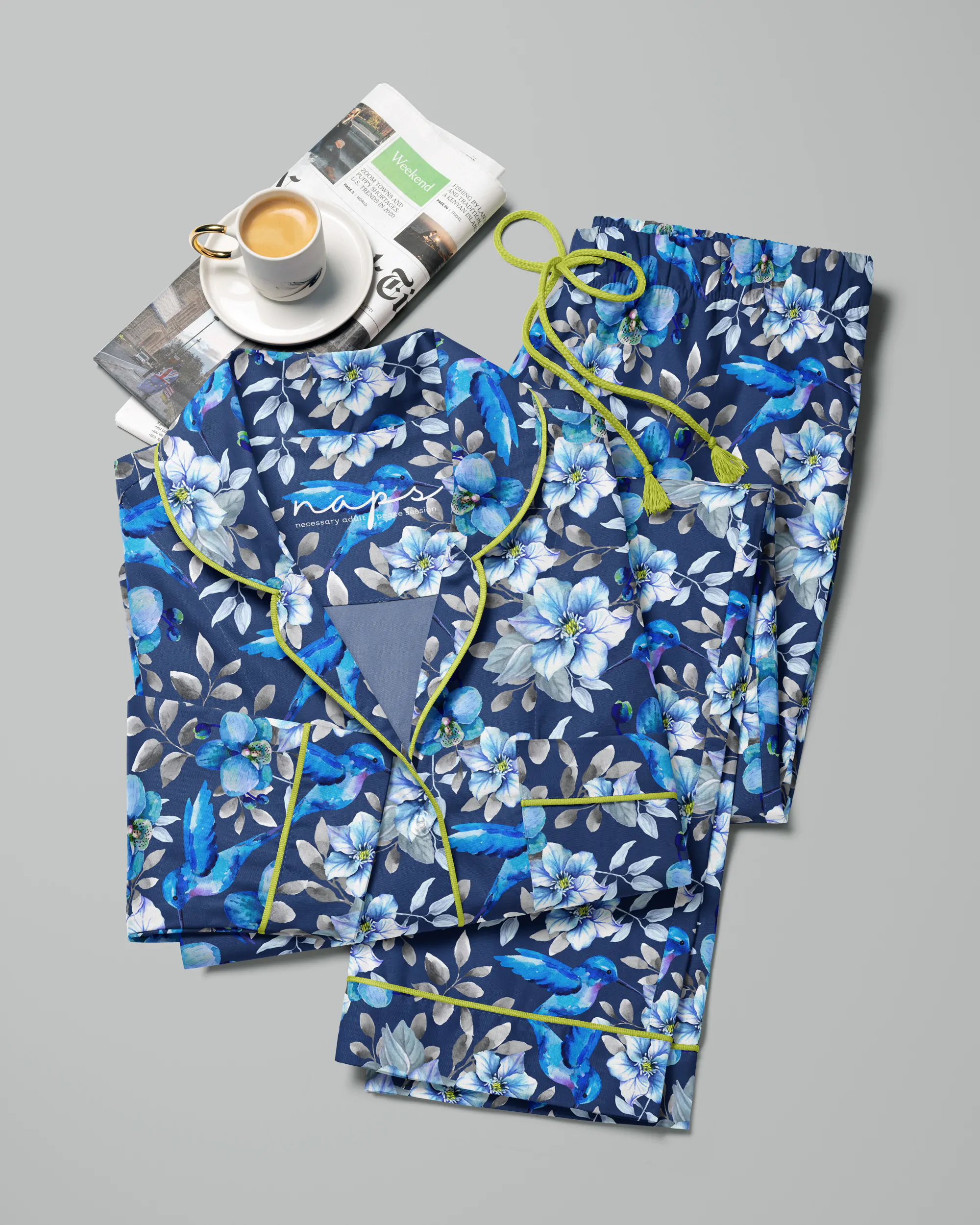 Pijama feminino Azul Silencioso manga longa e calça - Imagem 8