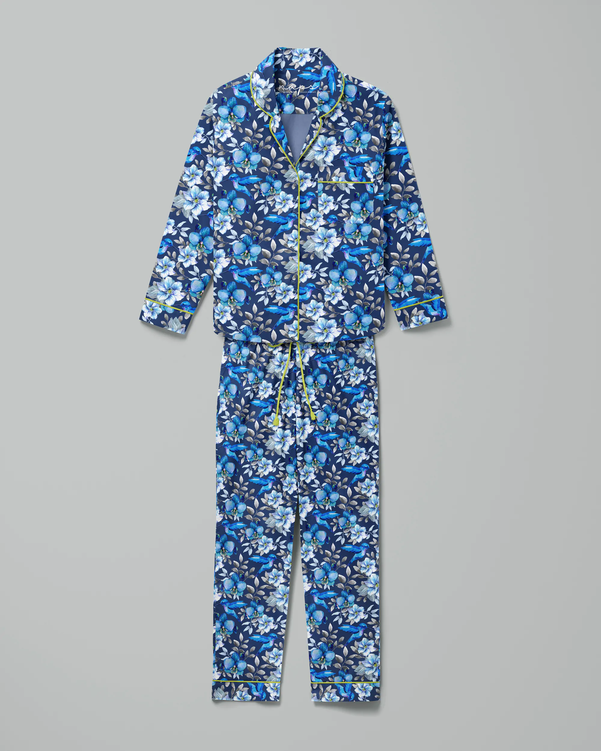 Pijama feminino Azul Silencioso manga longa e calça