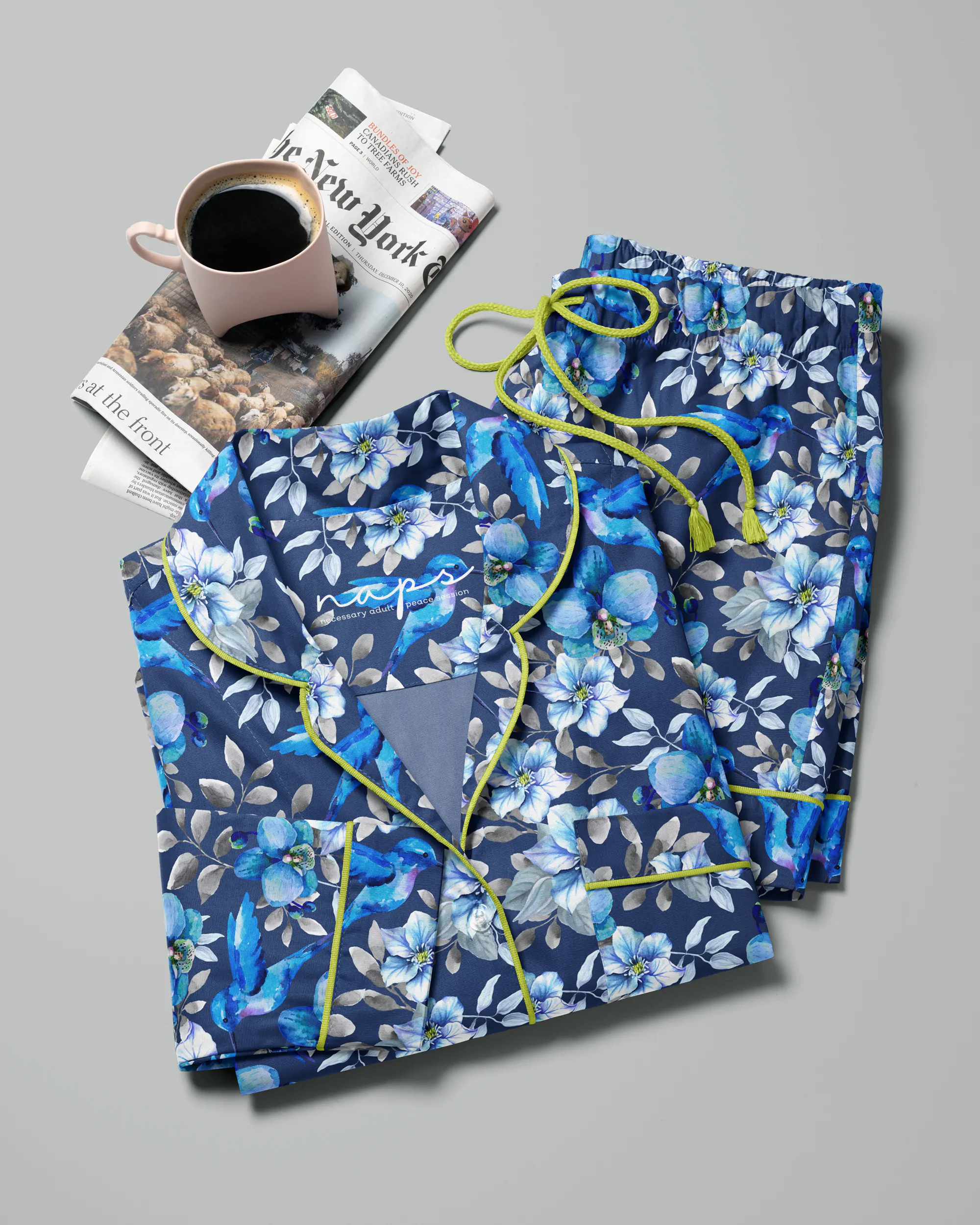 Pijama feminino Azul Silencioso manga longa e shorts - Imagem 7