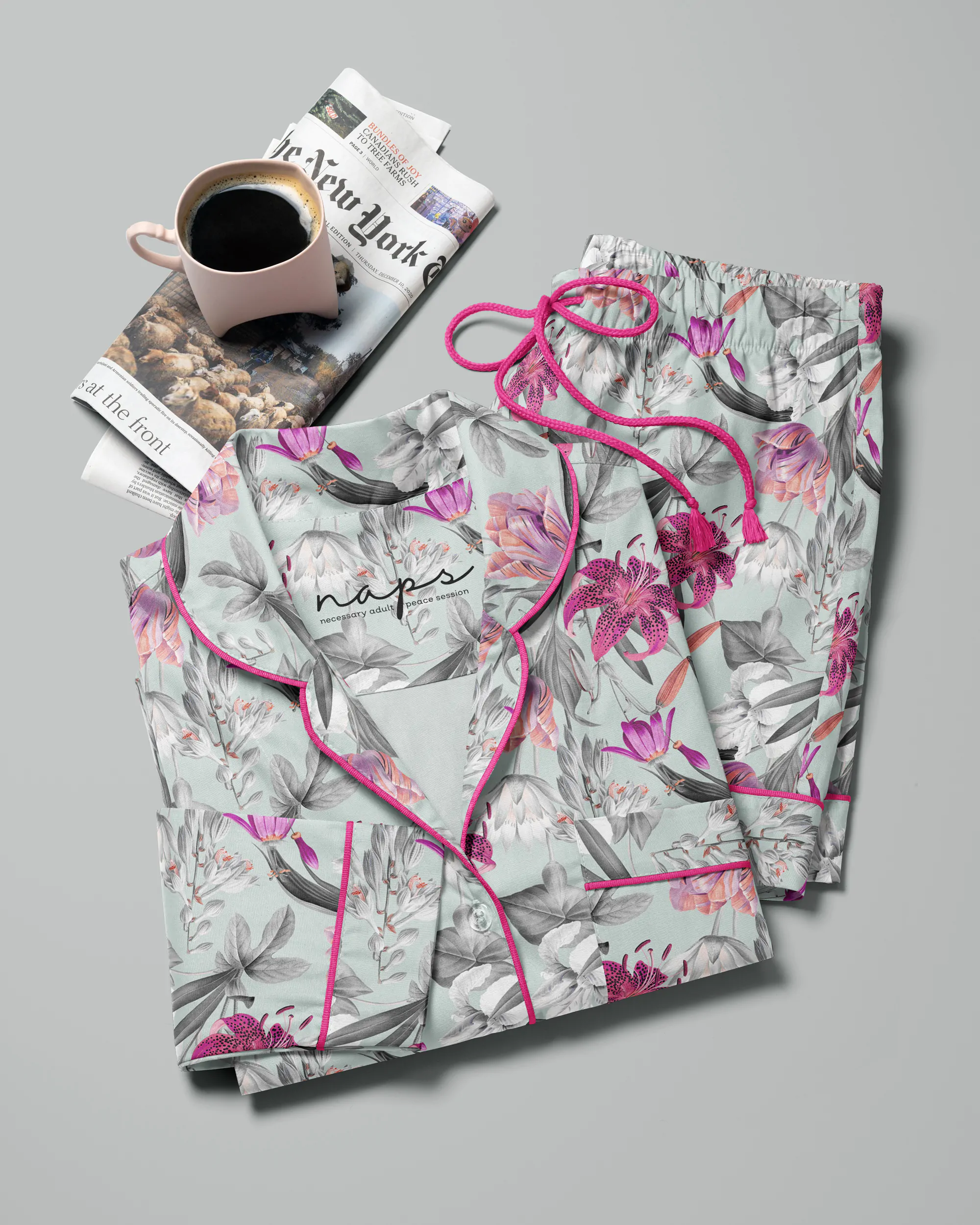 Pijama feminino Lilies Iceberg manga longa e shorts - Imagem 7