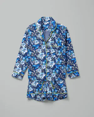 Pijama feminino Azul Silencioso manga longa e shorts