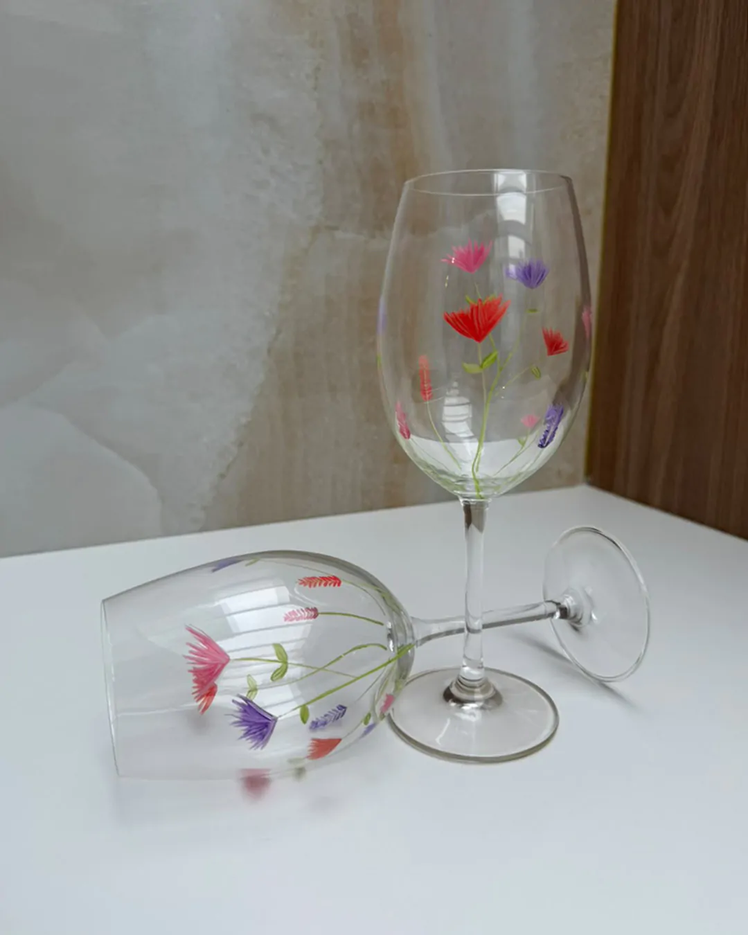 Taças de cristal pintadas à mão com estampa floral Doce Jardim da Naps